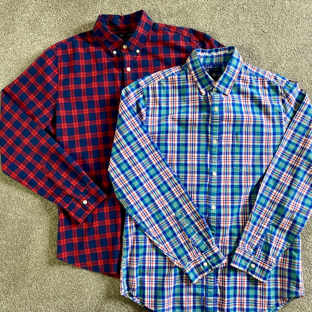 Mens Gap Long Sleeve Button Down Slim Fit Large 2 Shirts Plaid